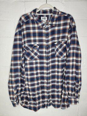 HB Harbor Bay Men's 3XLT Snap Front Shirt Long Sleeve Blue Plaid
